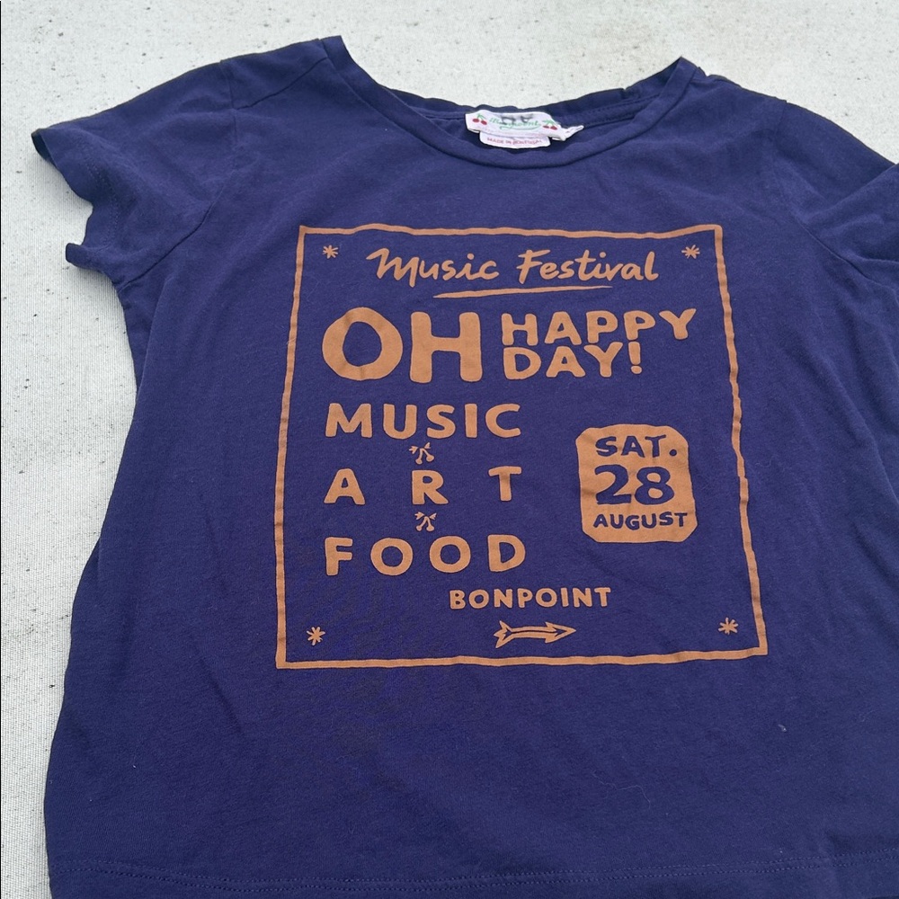 Bonpoint Navy T-Shirt with Orange Festival Print